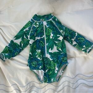 Janie and Jack Green Floral Kids Rashguard